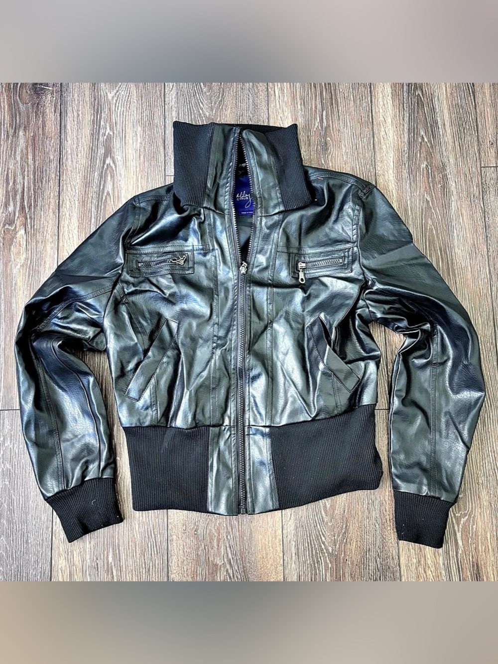 Miley Cyrus & Max Azria Black Faux Leather Bomber Jacket XL